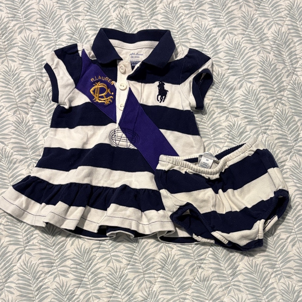 Ralph Lauren Striped Polo Dress Set in Navy and Cream